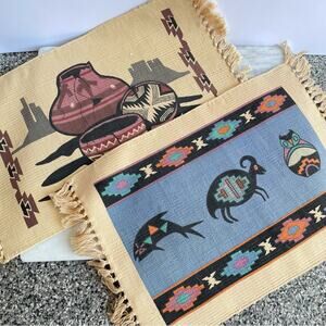 Vintage Set Of 2 Navajo Southwestern Placemats Boho Bohemian Place Setting Table
